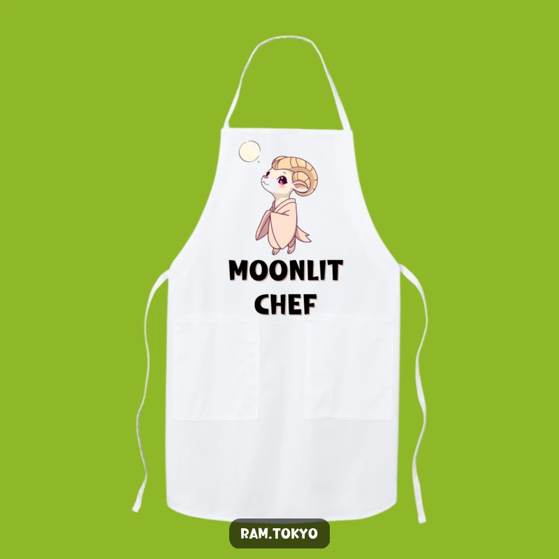 Funny Moon Gazing Ram Apron: Cook Under the Moonlight with this Serene Chef!