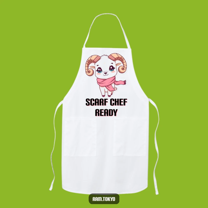 Funny Waving Scarf Ram Apron: Cook with Flair: This Playful Ram is Your Sous Chef!