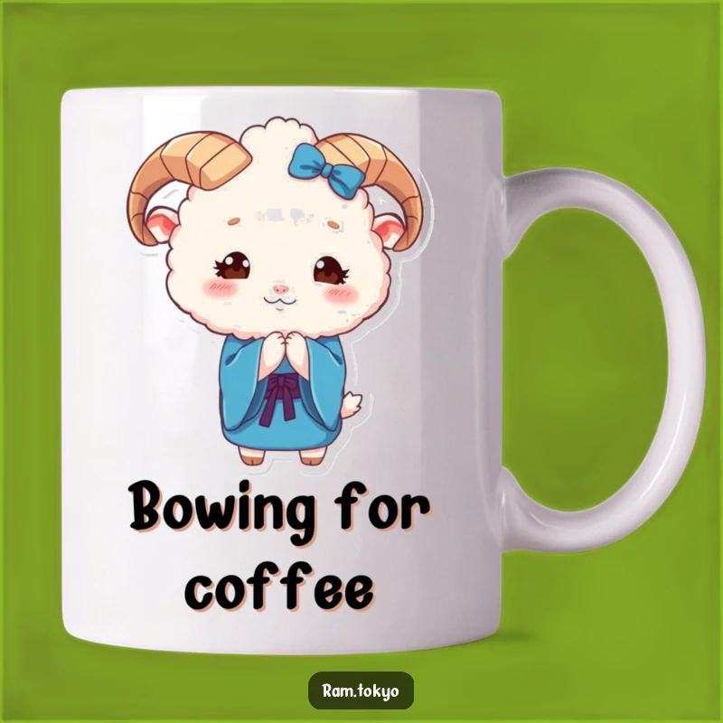Funny Ram Kimono Mug: Cute Fluffy Animal, Graceful Bow Gift