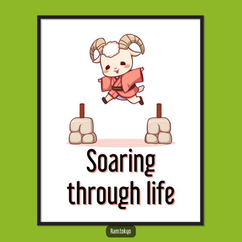 Funny Leaping Ram Kimono Digital Print: Instant Playful Wall Art