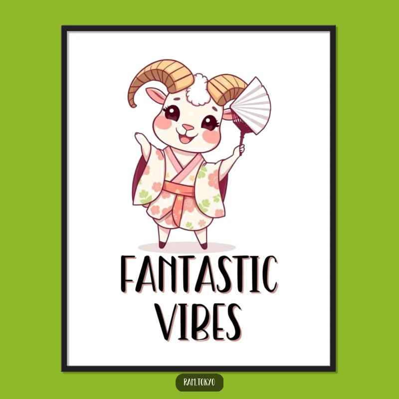 Funny Ram Floral Kimono Digital Art - Instant Joyful Decor Gift
