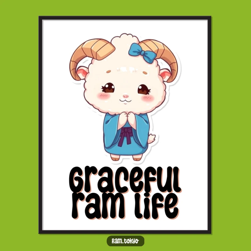 Funny Ram Kimono Digital Art: Cute Fluffy Animal Character Print