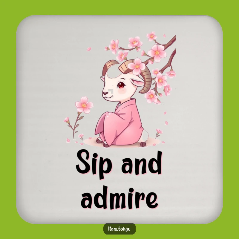 Funny Silk Kimono Ram Drink Coaster: Protect Surfaces with Serenity