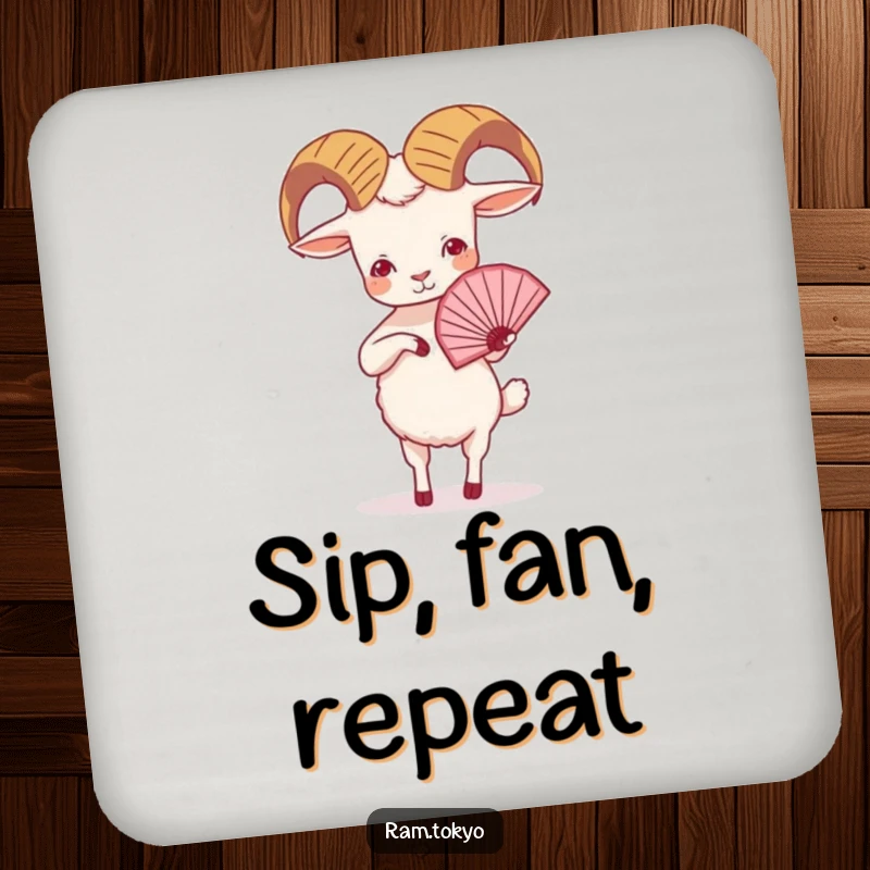 Funny Ram Fan Dance Coaster: A small ram with tiny legs performing a graceful fan dance, protecting your tables in style.