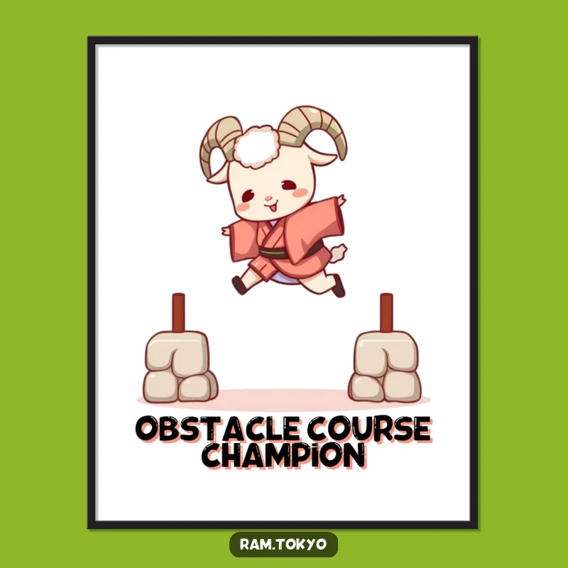 Funny Leaping Ram Kimono Poster: Playful Art for a Cheerful Space