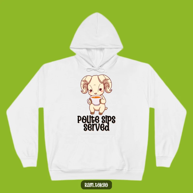 Funny Bowing Ram Hoodie: Cozy Up with a Cup of Kindness!