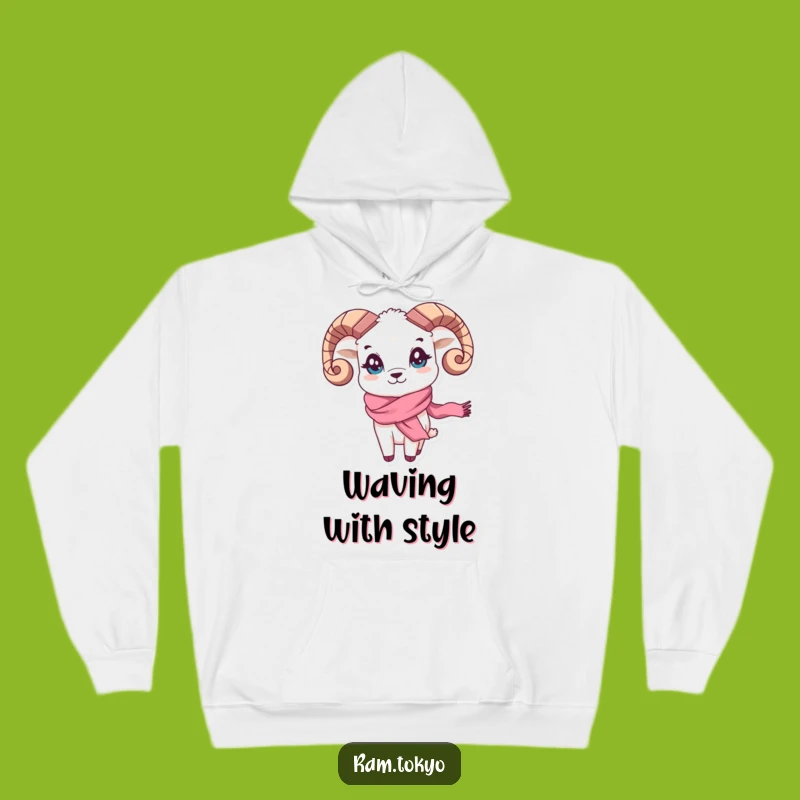 Funny Waving Scarf Ram Hoodie: Stay Cozy with this Playful Pal's Warm Welcome!