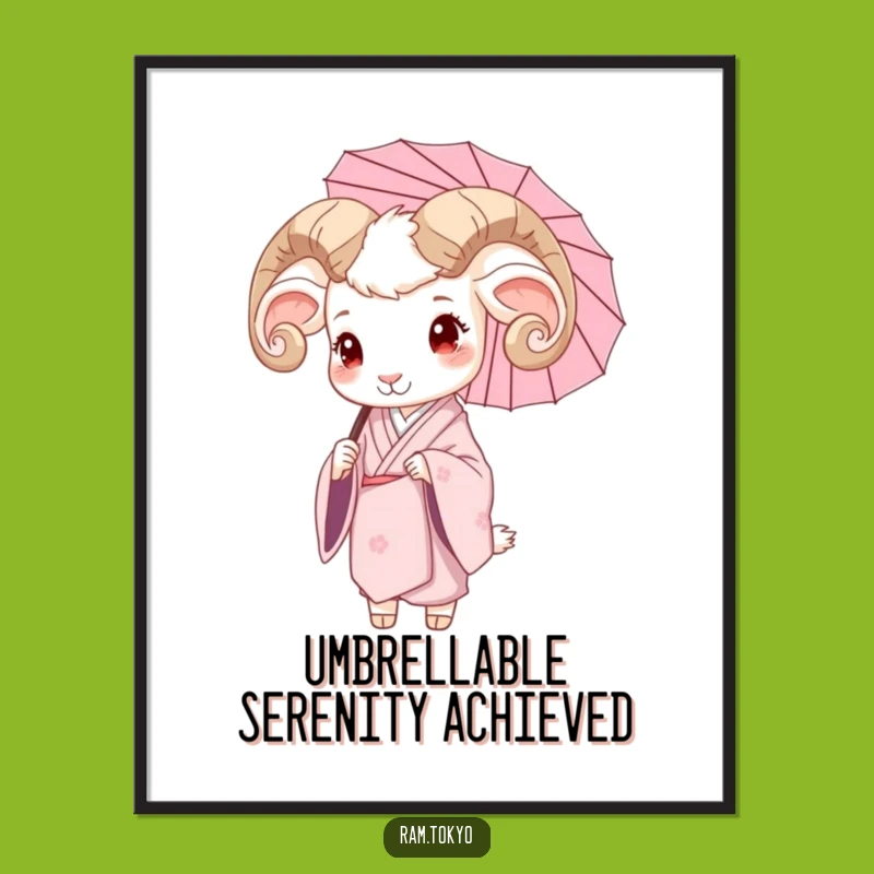 Free Printable Wall Art: Serene Ram Kimono Umbrella - Downloadable Elegant Decor!