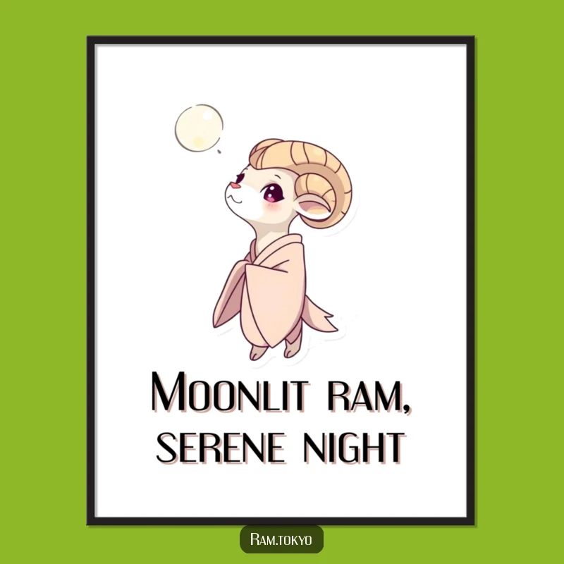 Funny Free Printable Wall Art: Moon Gazing Ram In Kimono, Dreamy Downloadable Decor