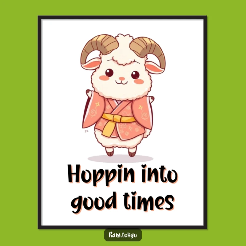Funny Free Printable Wall Art: Happy Ram Hop Kimono - Downloadable Joyful Decor!
