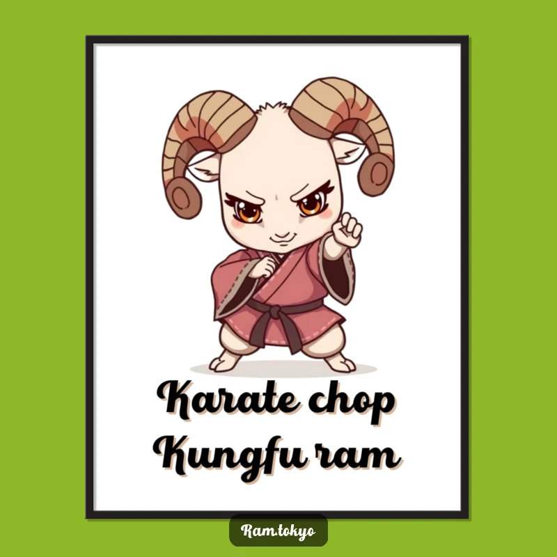 Free Printable Kung Fu Ram Art: Funny Kimono Warrior Downloadable Poster