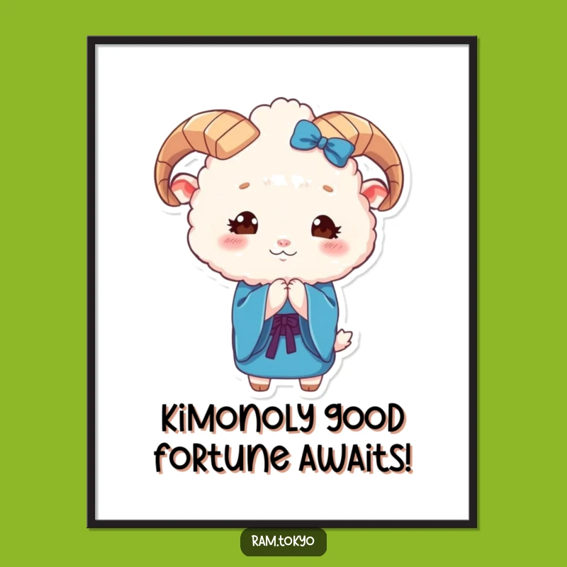 Free Printable Funny Wall Art: Graceful Ram in Blue Kimono!