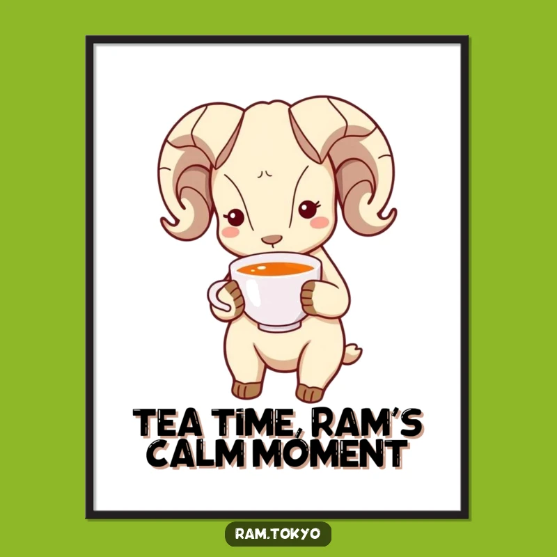 Funny Free Printable Wall Art: Bowing Ram With Tea, Serene Downloadable Decor