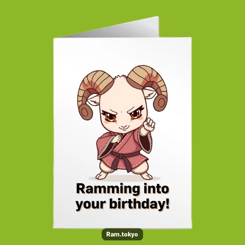 Free Printable Kung Fu Ram Birthday Card: Funny Kimono Warrior Downloadable Greeting