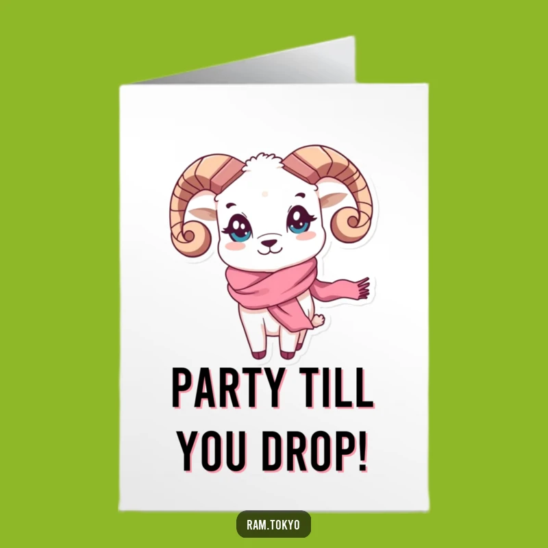 Funny Free Printable Birthday Card: Playful Ram With Scarf Waving For A Gift