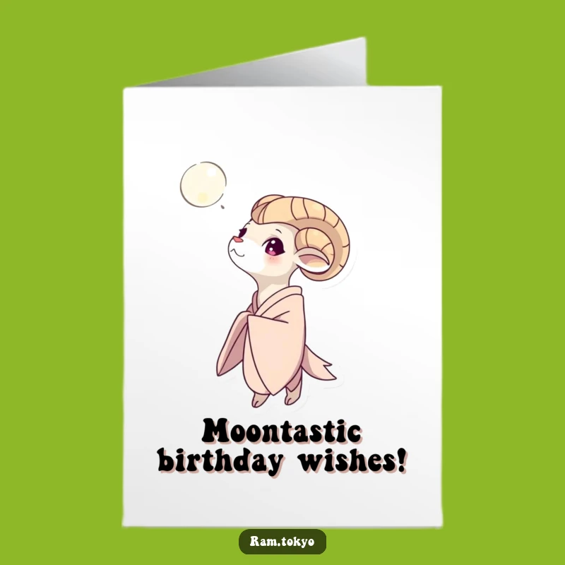 Free Printable Birthday Card: Moon Gazing Ram In Kimono For A Serene Funny Gift