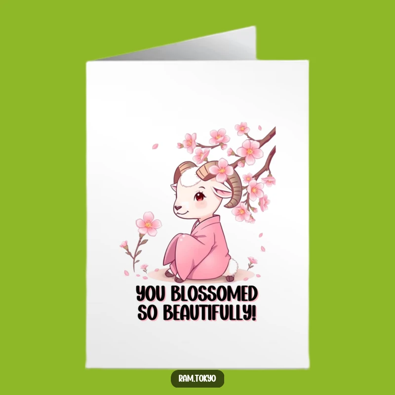 Free Printable Blooming Ram Card: Funny Kimono Blossom Congratulations Downloadable Greeting