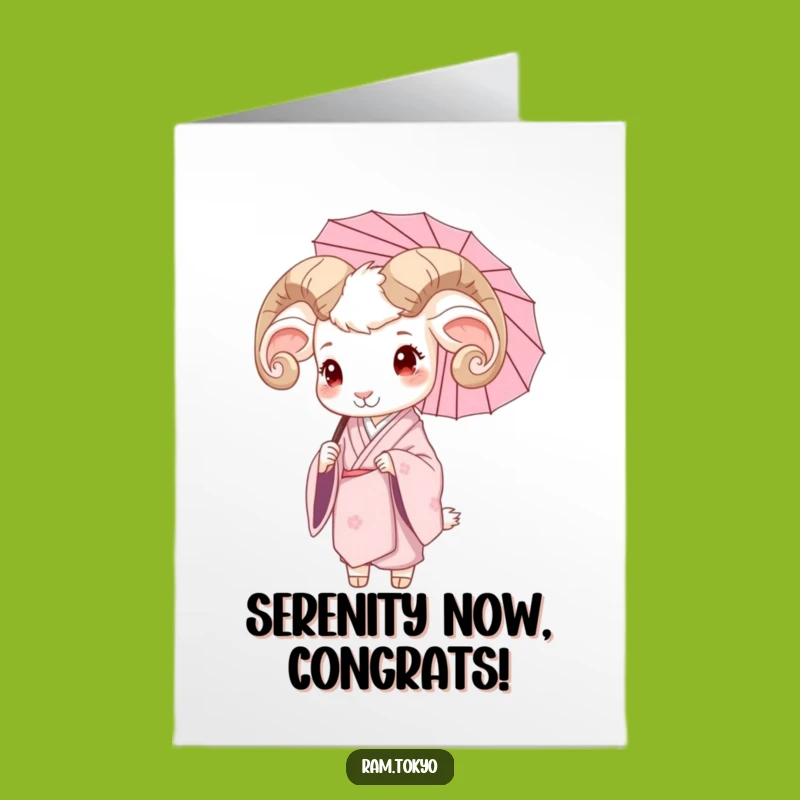 Free Printable Congrats Card: Serene Ram Kimono Umbrella - Downloadable Elegance!