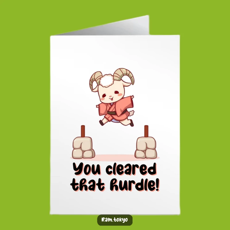 Free Printable Victory Leap Ram Card: Funny Kimono Jumper Congratulations Downloadable Greeting