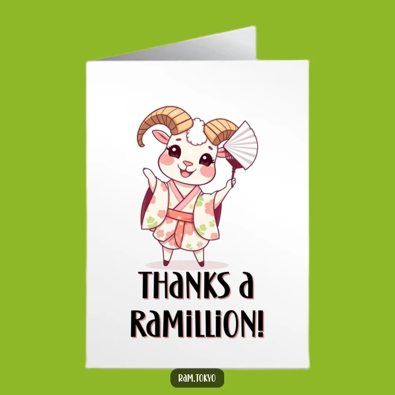 Free Printable Thank You Card: Funny Ram Kimono Fan Toss - Downloadable Gratitude!