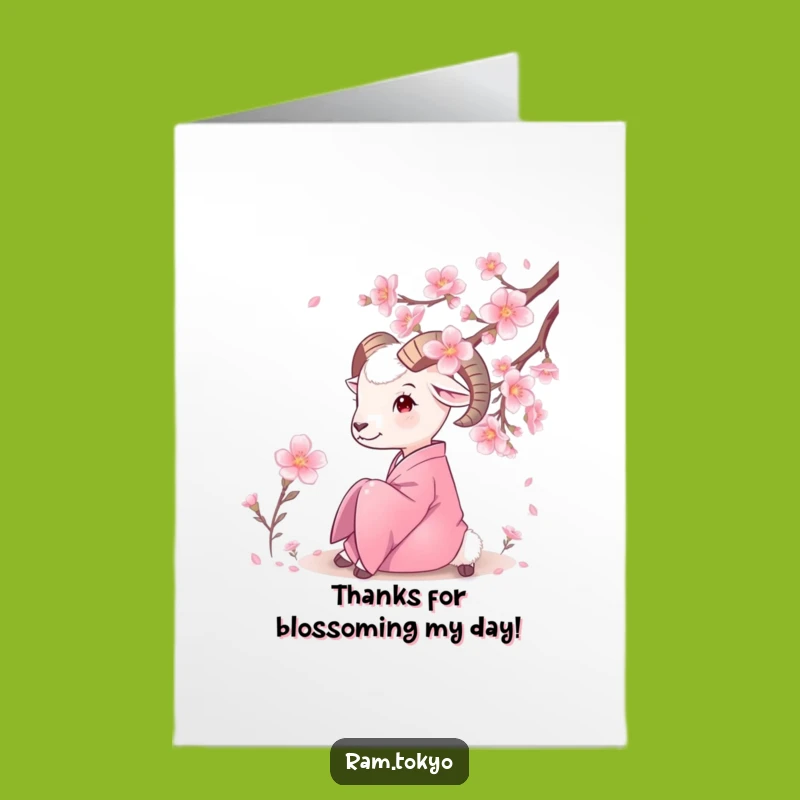 Free Printable Thanks Ram Card: Funny Kimono Blossom Thank You Downloadable Greeting