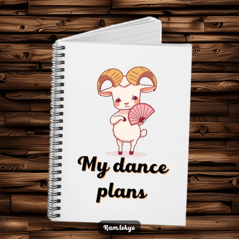 Funny Ram Fan Dance Notebook: A small ram with tiny legs gracefully performing a fan dance, ideal for journaling and notes.