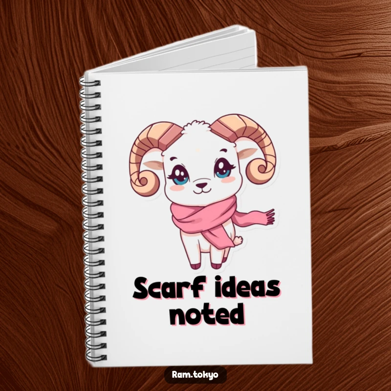 Funny Waving Scarf Ram Notebook: Ram with playful eyes and a silk scarf waving hello, perfect for journaling and notes.