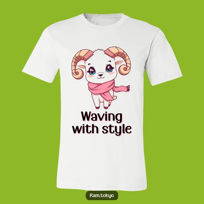 Funny Waving Scarf Ram T-Shirt: Show Off Your Playful Style with this Chic Ram!