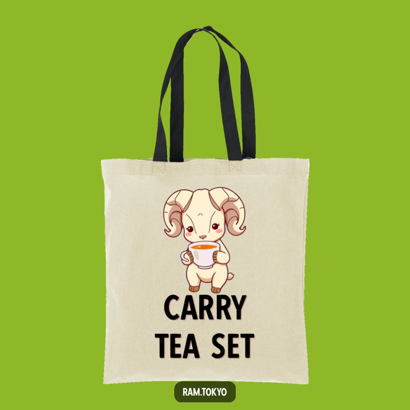 Funny Bowing Ram Tote Bag: Carry Kindness with this Polite Ram's Tea!