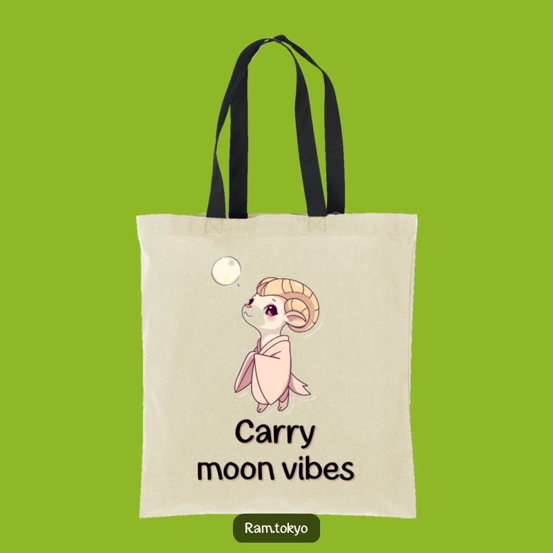Funny Moon Gazing Ram Tote Bag: Carry the Night's Serenity with You!
